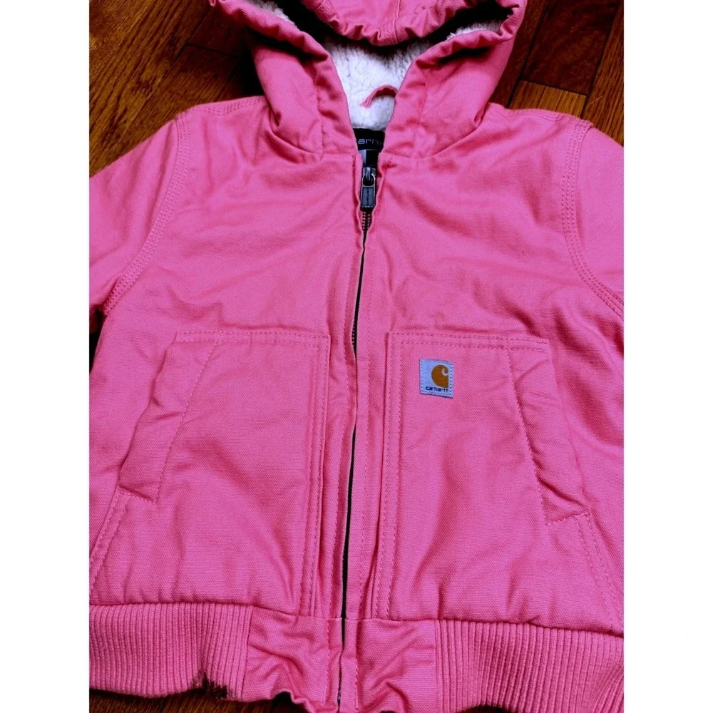 Carhartt Kids Pink Sherpa Lined‎ Canvas Active Jacket OJ9566-G 3T Hooded Coat